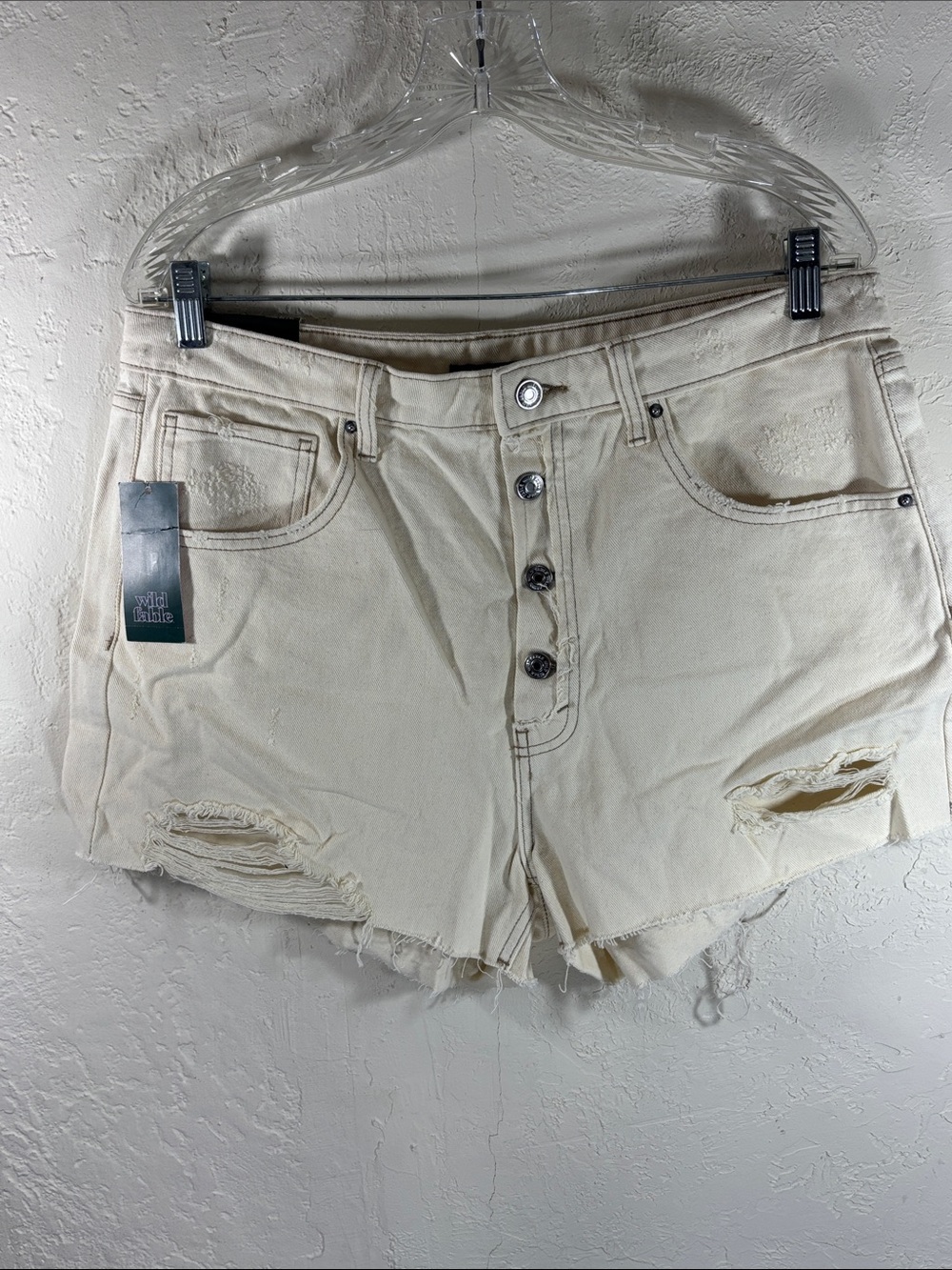 wild fable Cream Distressed High-Rise Button-Front Jean Shorts